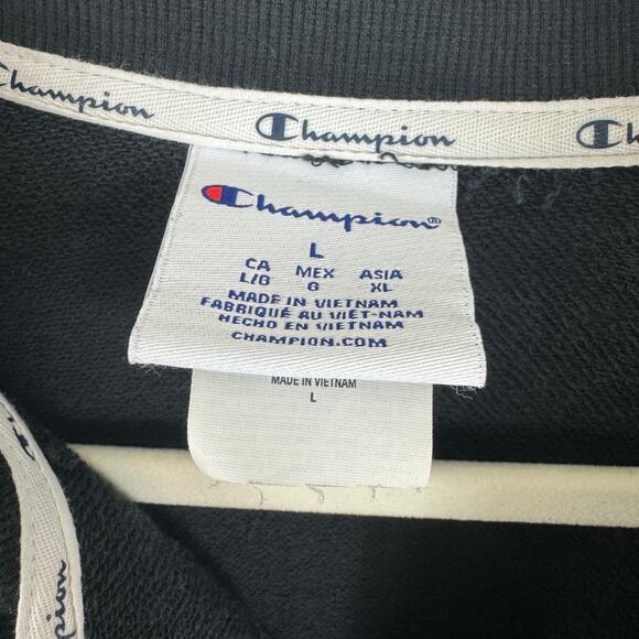 Champion Black Cotton Blend 1/4 Zip Mock Neck Pullover Sweatshirt Size L - Picture 4 of 6